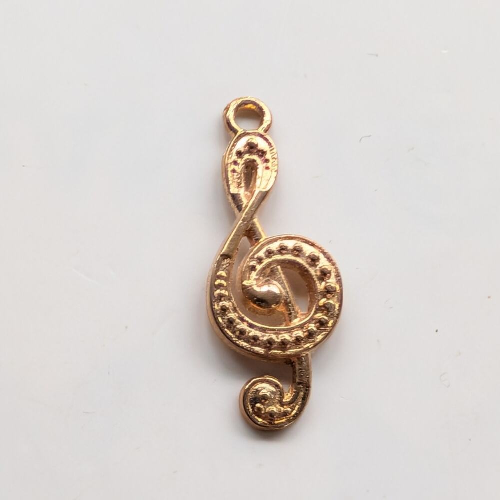 Vintage Gold Tone Musical Treble Clef Music Mini Pendant Bracelet Charm